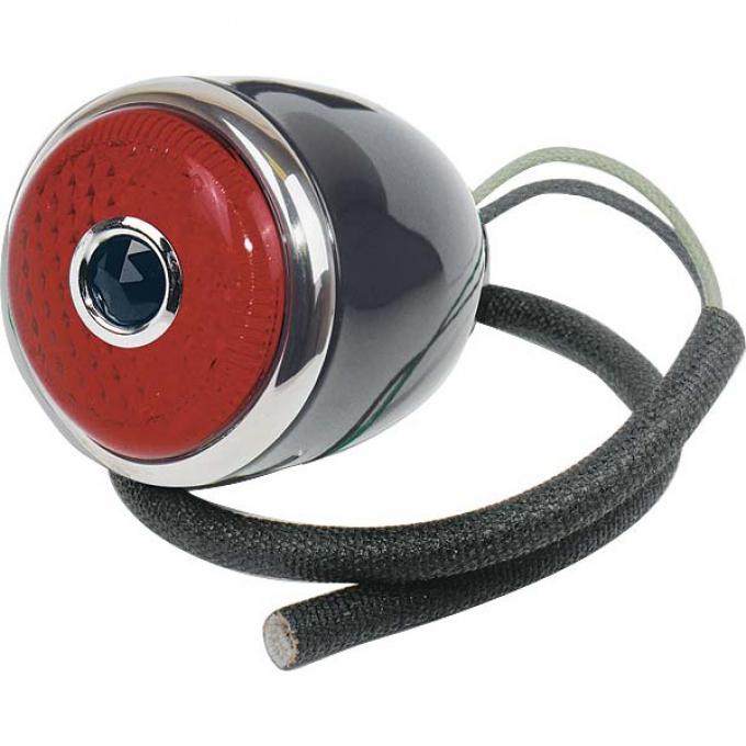 Tail Light Assembly - Ford 1937 Passenger - Glass Blue Dot Lens - Black Body - 6 & 12 Volt Bulbs - Left
