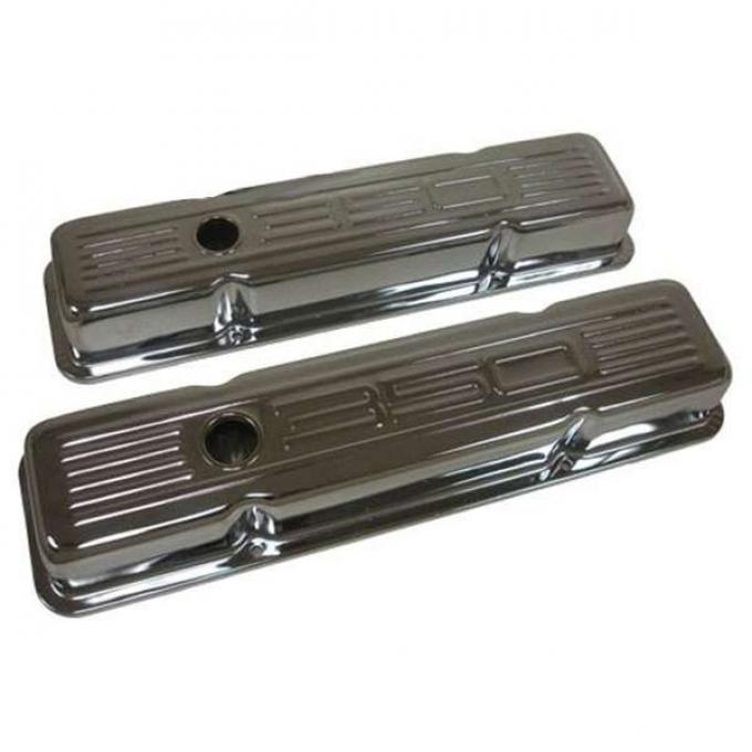 Chevy Small Block Chrome Valve Covers With 350 Logo, Short, 1958-1986