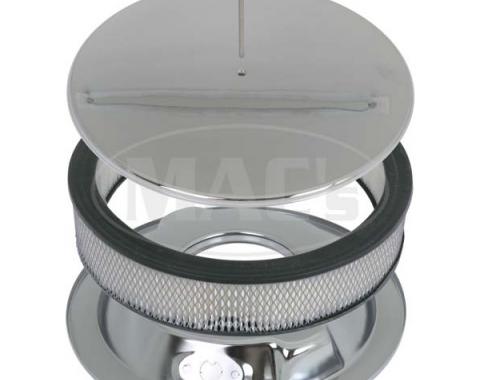 Ford Air Cleaner, Round Smooth Chrome Aluminum, 14 X 3