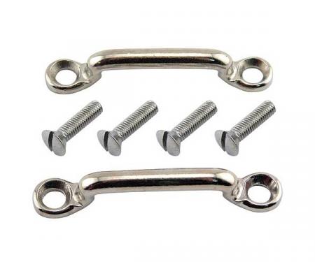 Door Check Strap Bracket Set - Includes Bracket & Mounting Hardware - Forged Steel - Nickel Plated - Ford