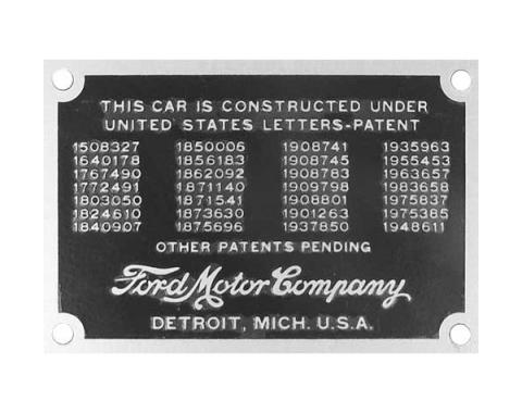 Patent Plate - With Rivets - Ford