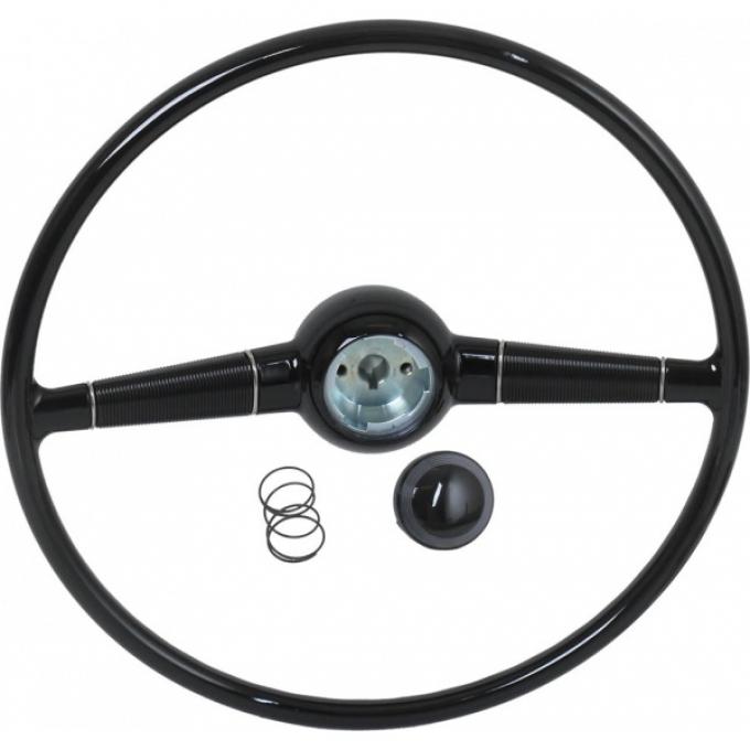Steering Wheel - Gloss Black - With Horn Button - Ford Deluxe Passenger