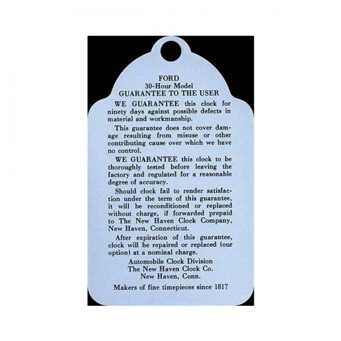 Clock Warranty Tag (New Haven) - Ford Passenger