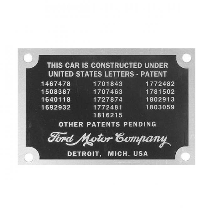 Patent Plate - With Rivets - Ford Passenger