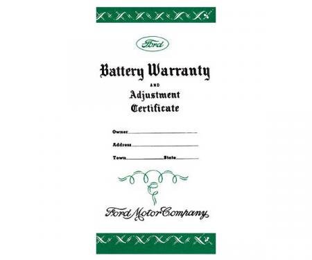 Battery Warranty Certificate - Ford