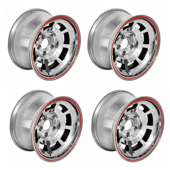 Corvette-Style Reproduction Polished Aluminum Pace Car Wheel Set, 1955-1957