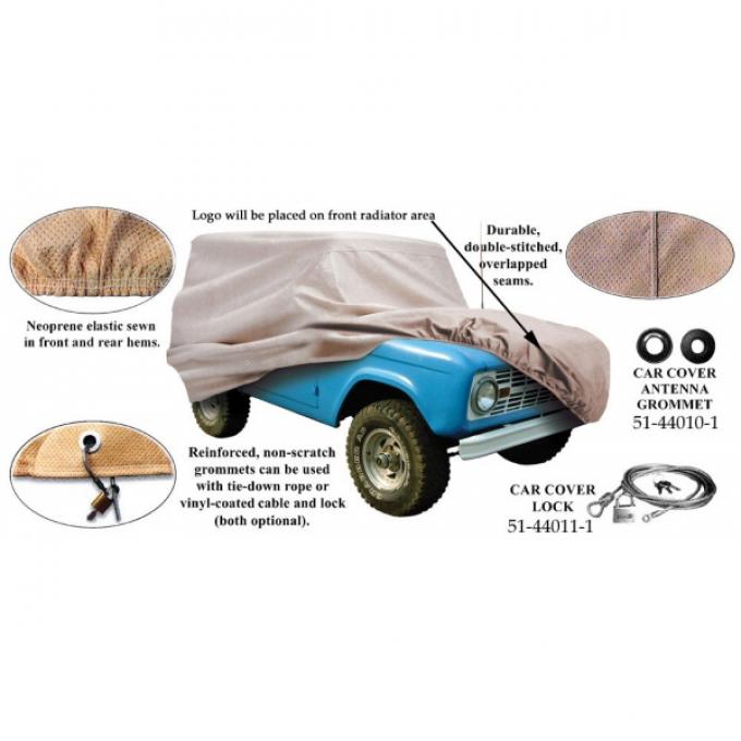 Car Cover With Logo, Poly Cotton, With Rear Spare Tire, 1969-1972
