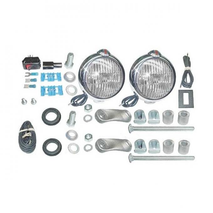 Driving Lamp - 6 Volt - Chrome - Clear Lens - Ford Script