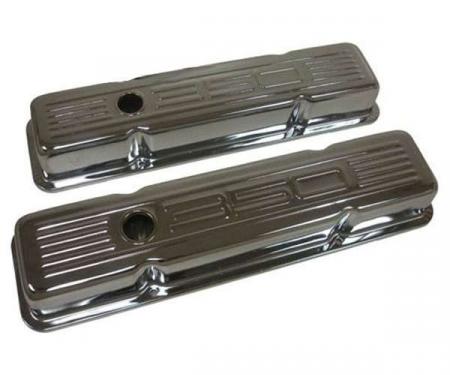 Chevy Small Block Chrome Valve Covers With 350 Logo, Short, 1958-1986