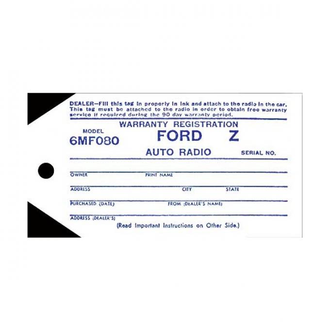 Radio Warranty Tag - Ford