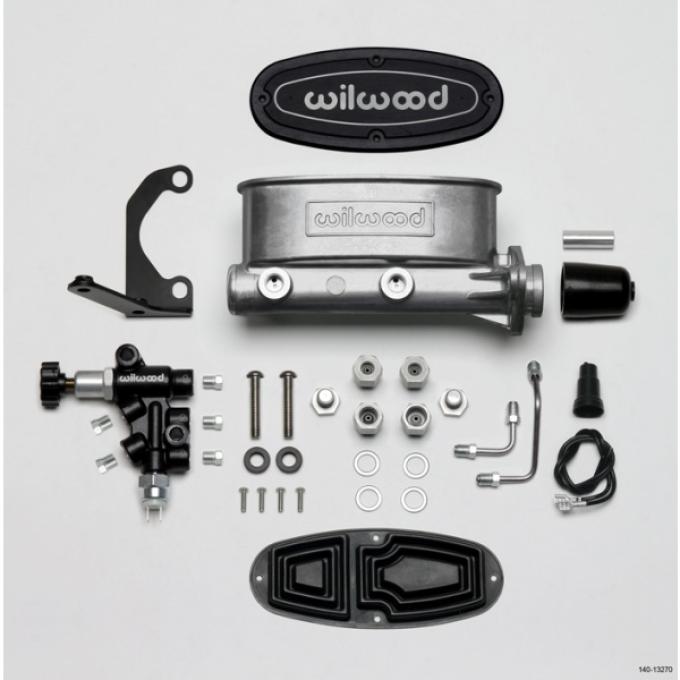 Chevy Wilwood Master Cylinder Kit, Bare Aluminum Tandem, with Bracket & Valve, 1 1/8" Bore 1955-1957