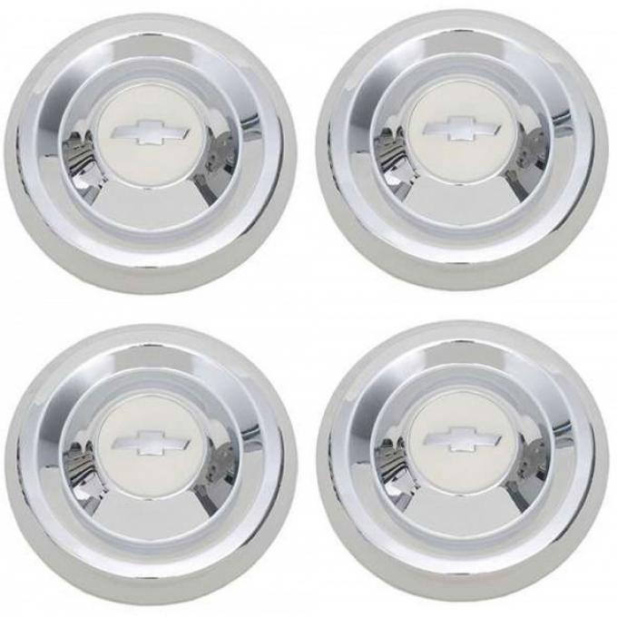 Chevy Truck Hub Cap Set, Chrome, With Bombay Ivory Painted Details, 1955-1956