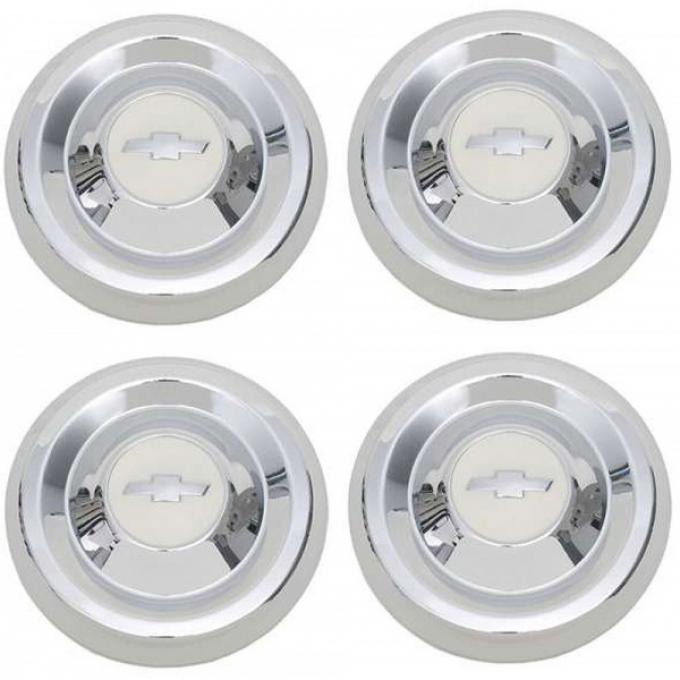 Chevy Truck Hub Cap Set, Chrome, With Bombay Ivory Painted Details, 1955-1956