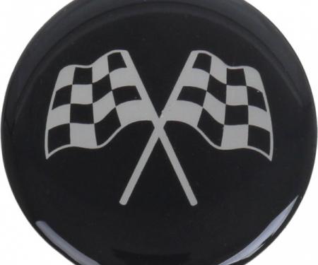 Wheel Spinner Emblem Set, With Crossed-Flags Design, 1-3/4'', Black