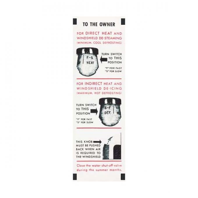 Manifold Heater Instruction Tag - Ford