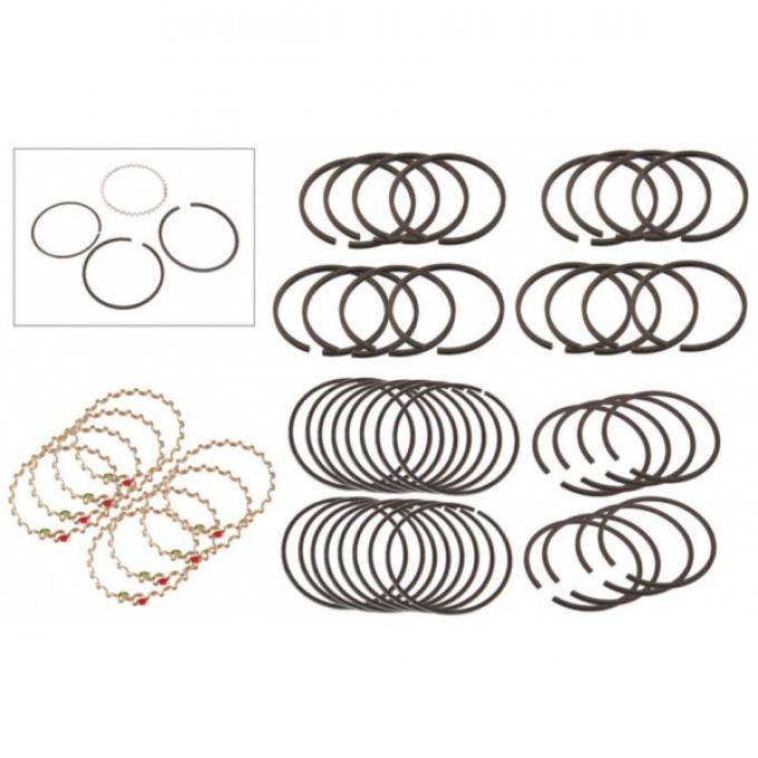 Piston Ring Set - 4 Ring Type - Solid Skirt - For Dome Top Pistons - Ford Flathead V8 95 & 100 HP - 3-1/16 Bore - Choose Your Size