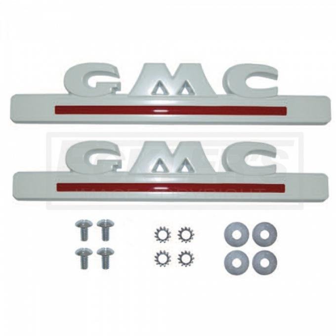GMC Truck Hood Side Emblems, White With Red Insert, 1947-1954