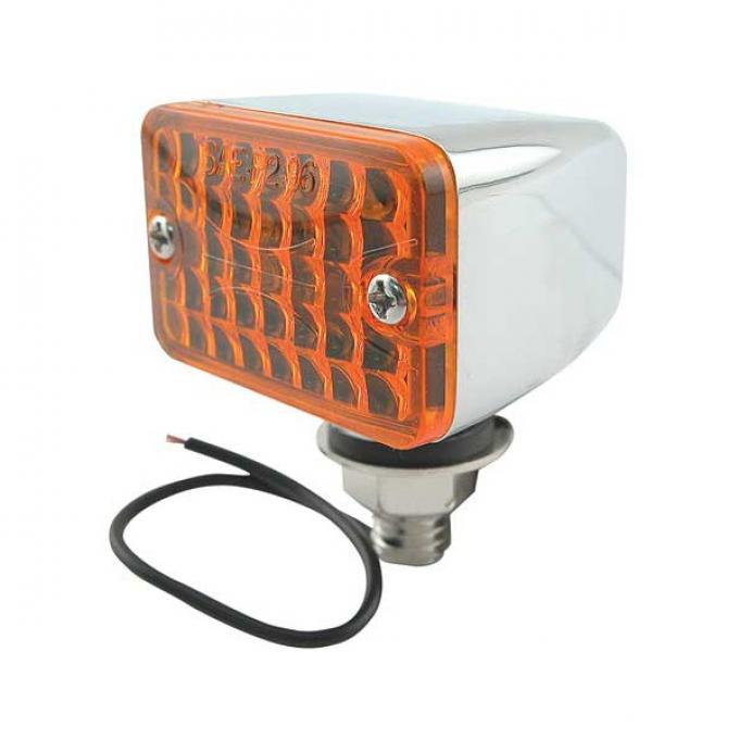 Utility Light - Single Element - 12 Volt - Chrome With Amber Lens - 1-3/4 Wide X 1-1/2 High X 1-5/8 Long