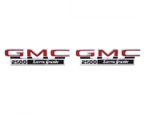 Trim Parts 71-72 GMC Truck Front Fender Emblem, GMC 2500 Sierra Grande", Pair 9834