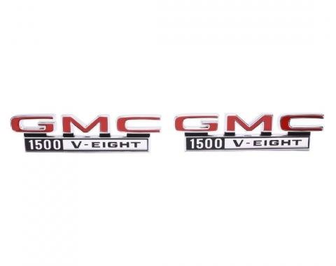 Trim Parts 68-72 GMC Truck Front Fender Emblem, GMC 1500 V-Eight, Pair 9821