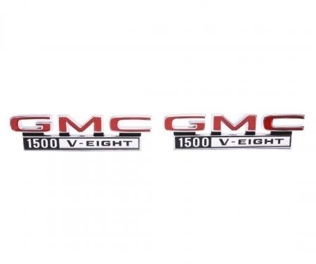 Trim Parts 68-72 GMC Truck Front Fender Emblem, GMC 1500 V-Eight, Pair 9821
