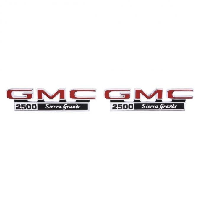 Trim Parts 71-72 GMC Truck Front Fender Emblem, GMC 2500 Sierra Grande", Pair 9834