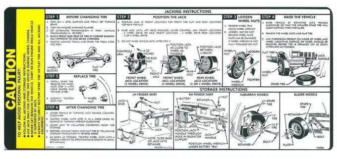 Chevy Or GMC Truck Jacking Instruction Decal, 1985-1986