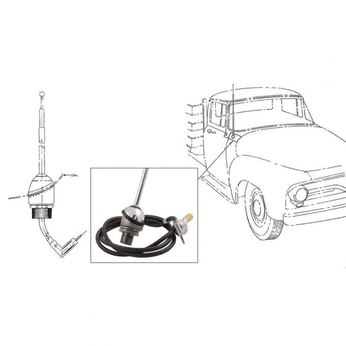 Dennis Carpenter Radio Antenna Assembly - 1953-55 Ford Truck, 1949-51 Mercury Car BAAA-18813-A