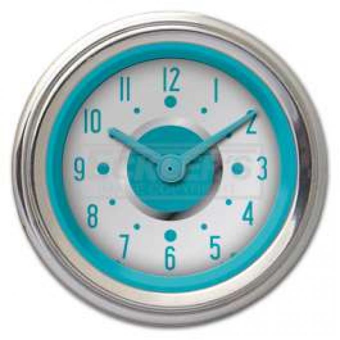 Chevy Classic Instruments Custom Dash Clock, White Face With Turquoise Needle, 1955-1956