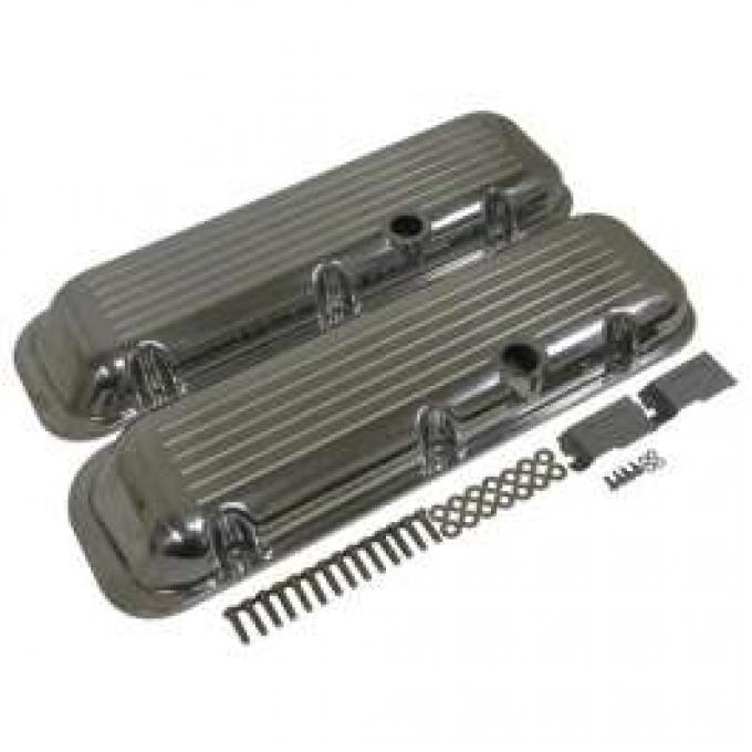 Chevy Big Block Valve Covers, OE Style Ball Milled Polished Aluminum, 1965-1995