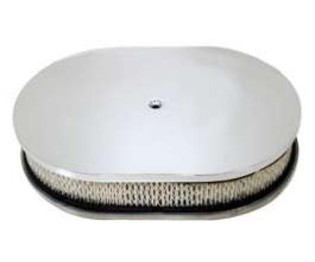 Chevy Air Cleaner, Oval Smooth Chrome Aluminum, 12