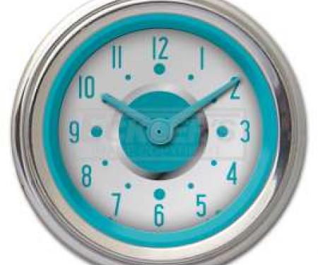 Chevy Classic Instruments Custom Dash Clock, White Face With Turquoise Needle, 1955-1956
