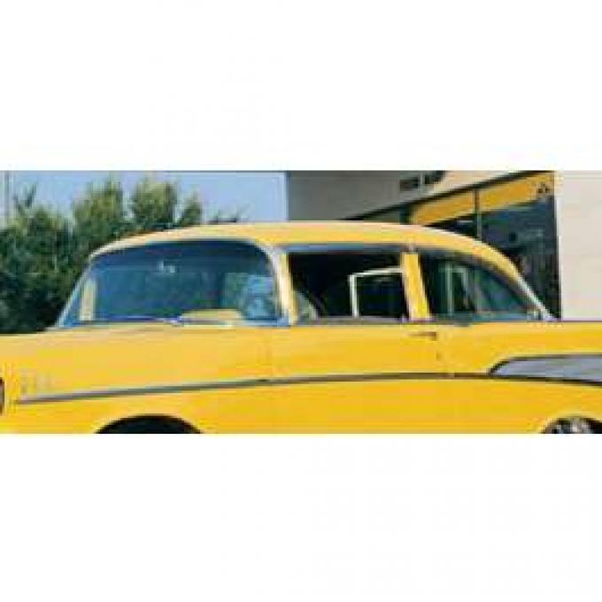 Chevy Door Glass For Vent Window Delete, Clear, 2-Door Sedan Or Wagon, Delivery, 1955-1957