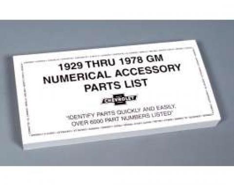 GM Numerical Accessory Parts List,1929 Thru 1978