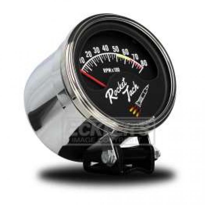 Tachometer, Retro Style Rocket Tach, Half Sweep, With Color Changing Rocket Booster