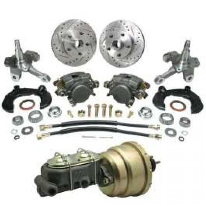 Chevy Power Front Disc Brake Kit, For Mustang II, Chevy Bolt Pattern W/Drilled And Slotted, Rotors, 2 Drop Spindles, 1949-1954