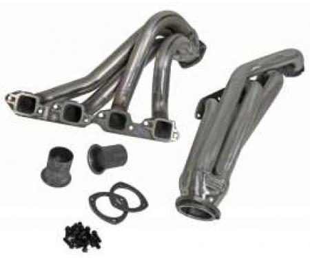 Chevy Headers, Silver Ceramic Coated, Sanderson, Small Block V8, For Mustang II Front Suspension, 1949-1954