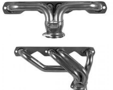 Chevy Headers, Silver Ceramic Coated, Sanderson, Small Block V8, For Stock Front Suspension, 1949-1954