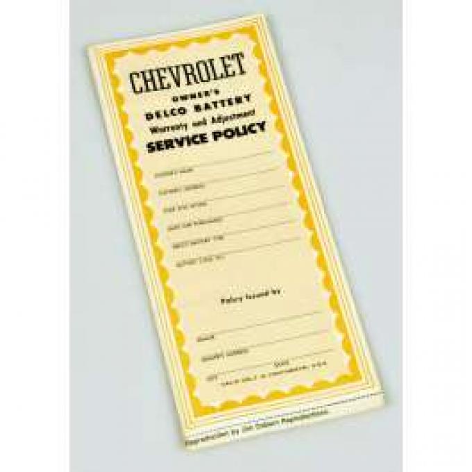 Chevy Battery Warranty, Delco, 1953-1954