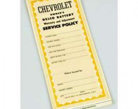 Chevy Battery Warranty, Delco, 1953-1954