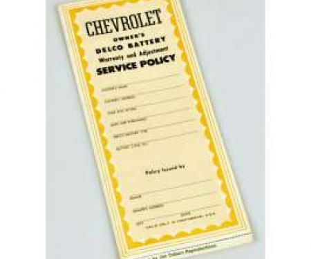 Chevy Battery Warranty, Delco, 1953-1954