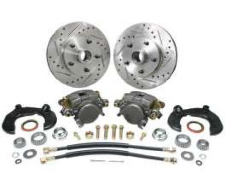 Chevy Power Front Disc Brake Kit, At The Wheel, With Ford Bolt Pattern, Drilled & Slotted Rotors, Without Spindles, For Mustang II, 1949-1954