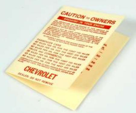 Chevy Engine Break-In Folder, 1953-1954