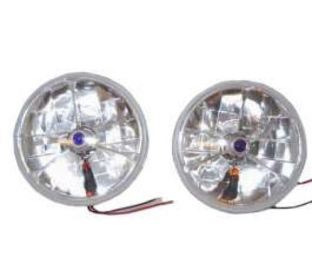 Chevy Headlights, Blue Dot Tri-Bar H-4 Halogen With Turn Signals, 1949-1954