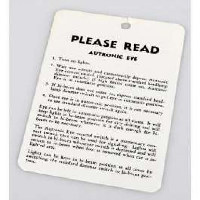 Chevy Autronic Eye Instructions Tag, 1953-1954