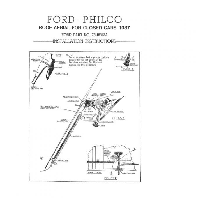 Dennis Carpenter Radio Antenna Assembly - Closed Car - Standard - 1937 Ford Car   78-18813-AA