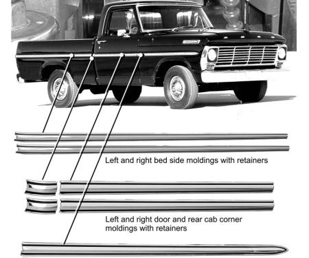 Dennis Carpenter Body Side Molding Set - Short Bed - 1967 Ford Truck C7TZ-8121048-A