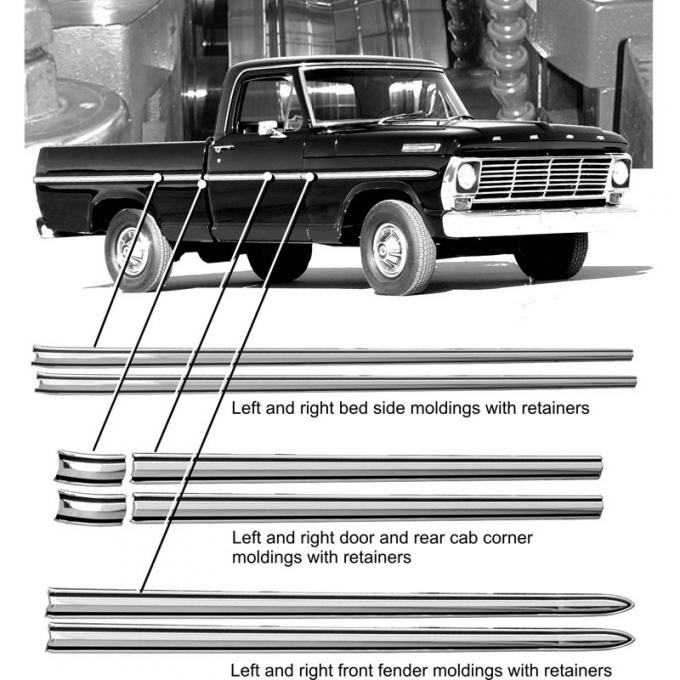 Dennis Carpenter Body Side Molding Set - Short Bed - 1967 Ford Truck C7TZ-8121048-A