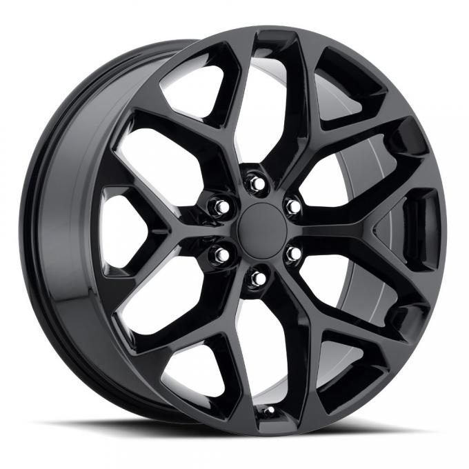 Factory Reproductions Chevy Snowflake Wheels 24X10 6X5.5 +30 HB 78.1 2014 Chevy Snowflake Gloss Black With Cap FR Series 59 59410306502
