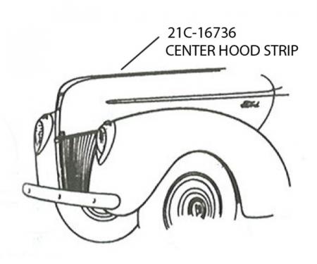 Dennis Carpenter Center Hood Strip Stainless Molding - 1942-47 Ford Truck     21C-16736